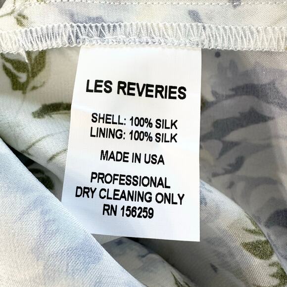 Les Reveries Silk Deep Neck Flutter Sleeve Midi Maxi Dress | Blue Floral | SZ 4 - Picture 11 of 11